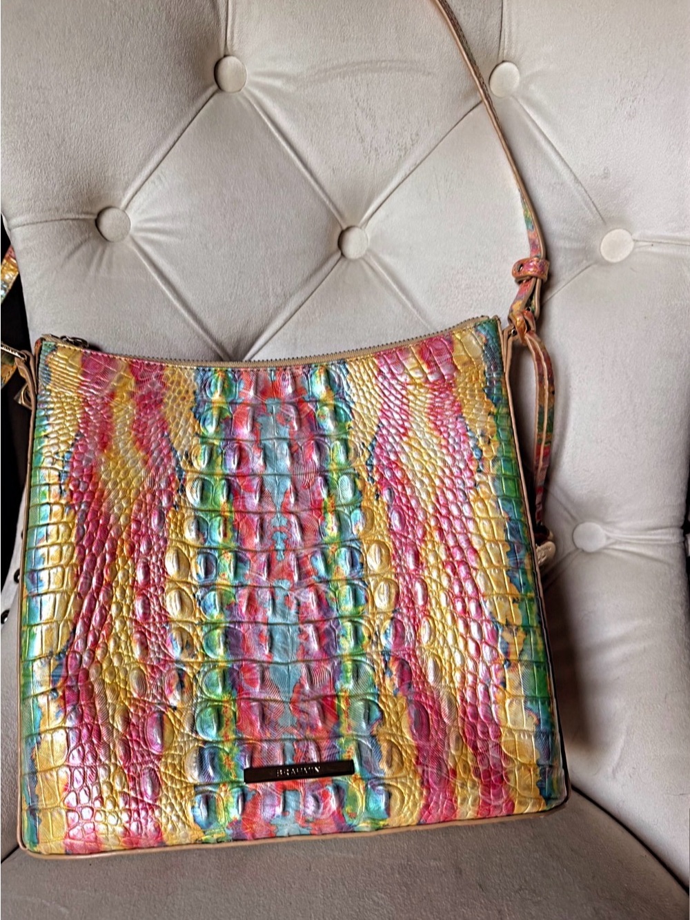Brahmin Multicolor Croc Embossed Shoulder Crossbody Bag Leather Colorful - Picture 3 of 17